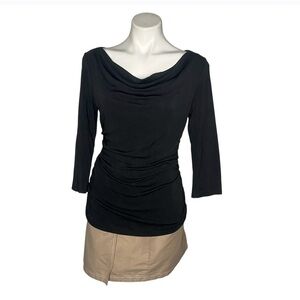 CLASSIQUES ENTIER Black Silk Top Cowl Neck Ruched Sides Womens Size Large